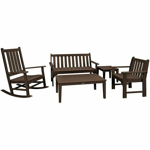 Polywood Vineyard 5-Piece Mahogany Bench and Rocking Chair Set 633PWS3571MA